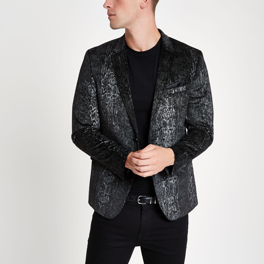 🆕 RIVER ISLAND snakeskin print skinny fit blazer